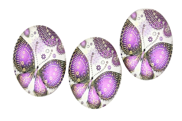 GLASS BEADS - CABOCHONS PATTERN - ELLIPSE 30х40 MM - BUTTERFLY - PURPLE - 10 pcs.