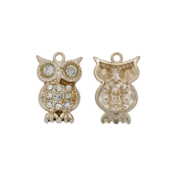 МЕТАЛНИ МЪНИСТА С КРИСТАЛИ - ВИСУЛКА - БУХАЛ 05 - 22х33х6мм ЗЛАТИСТО-БЯЛО - ПАКЕТ 10 бр. Отвор-2.5мм