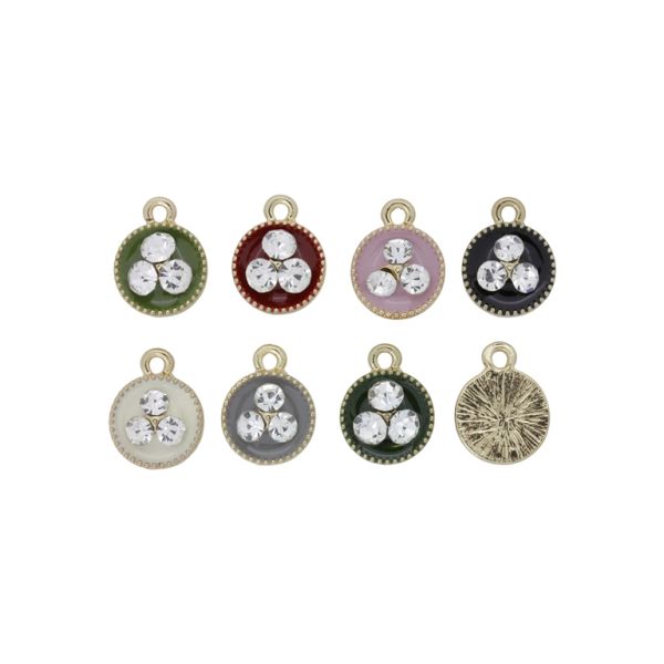 МЕТАЛНИ МЪНИСТА С КРИСТАЛИ - ВИСУЛКА - КРЪГ 04 МИКС - 12х15х4мм ЗЛАТИСТО И МИКС - ПАКЕТ 30 бр. Отвор-1.6мм