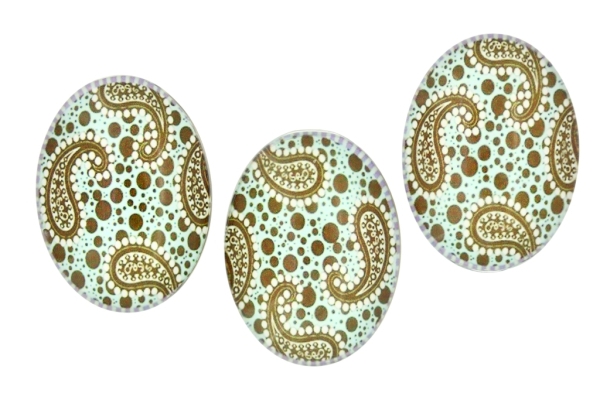 GLASS BEADS - CABOCHONS PATTERN - ELLIPSE 30х40 MM - FIGURES - BLUE AND BROWN - 10 pcs.