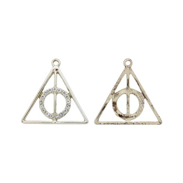 METAL BEADS - RHINESTONE HOLLOW ROUND BEADS - PENDANT - TRIANGLE 03 CIRCLE - 30x30x3mm GOLD COLOR-WHITE - 2pcs. Hole-1.6mm