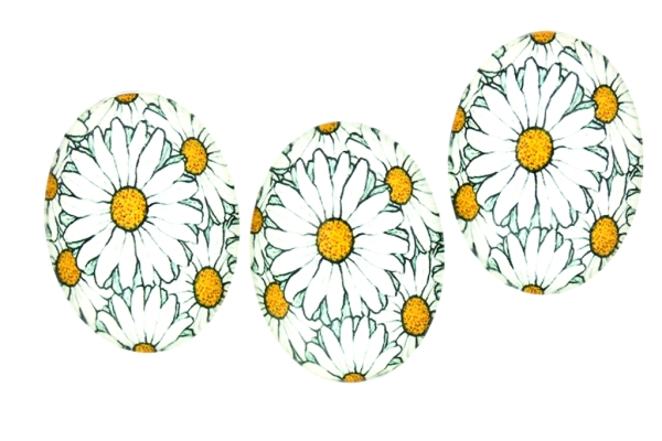 GLASS BEADS - CABOCHONS PATTERN - ELLIPSE 30х40 MM - FLOWERS - WHITE DAISY - 10 pcs.