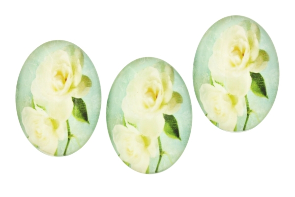 GLASS BEADS - CABOCHONS PATTERN - ELLIPSE 30х40 MM - FLOWERS - ROSE WHITE - 10 pcs.