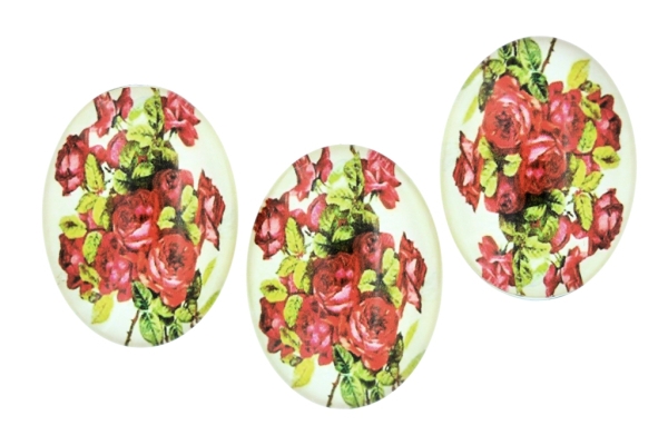 GLASS BEADS - CABOCHONS PATTERN - ELLIPSE 30х40 MM - FLOWERS - ROSE RED - 10 pcs.