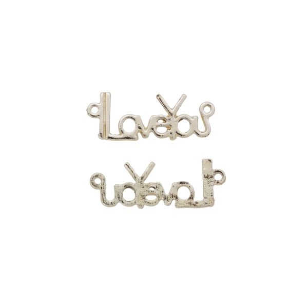 METAL BEADS - CONNECTING ELEMENT - 2 RINGS - INSCRIPTIONS 02 LOVE YOU - 25x9x1.4mm GOLD - 3pcs. Hole-1.2mm