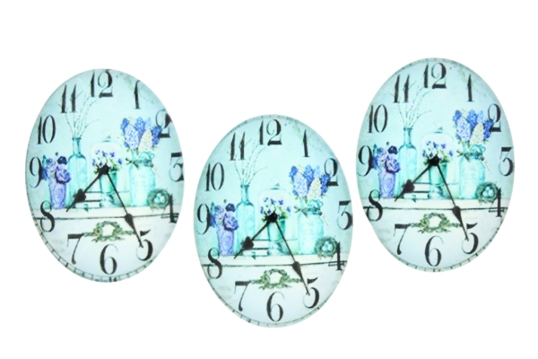 GLASS BEADS - CABOCHONS PATTERN - ELLIPSE 30х40 MM - CLOCK WITH VASE - 10 pcs.