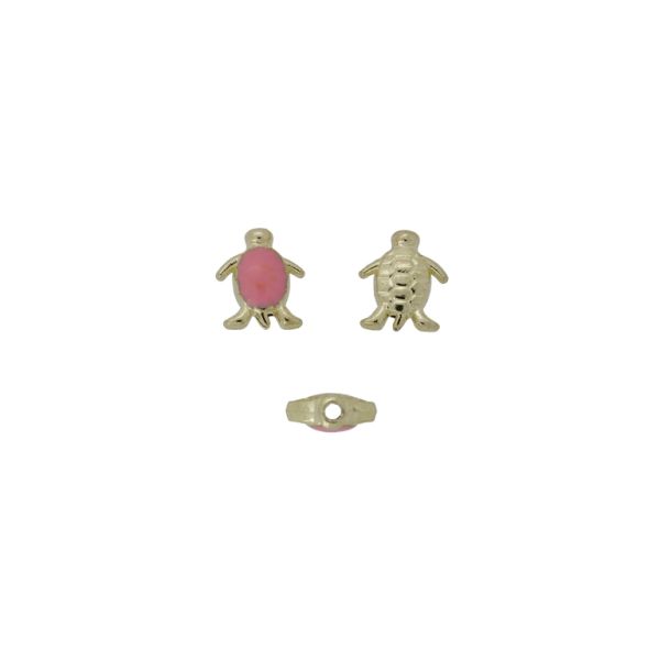METAL BEADS WITH ENAMEL - TURTLE 06 - 10x9x4mm GOLD-PINK - 10pcs. Hole-1.2mm