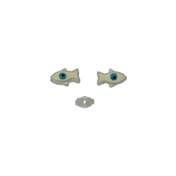 METAL BEADS WITH ENAMEL - FISH 03 EYE - 11x7x4mm NICKEL-ECRU-TURQUOISE - 10pcs. Hole-1.2mm