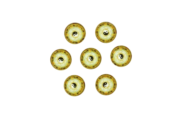 GLASS BEADS - CABOCHONS PATTERN - ROUND 12 MM - YIN AND YANG - YELLOW - 25 pcs.