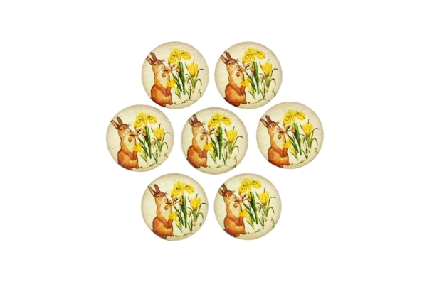 GLASS BEADS - CABOCHONS PATTERN - ROUND 16 MM - ANIMALS - RABBIT - 25 pcs.