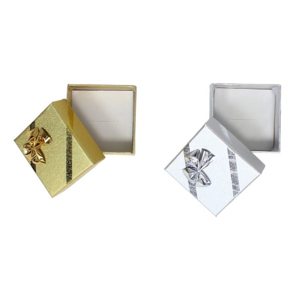 КУТИЯ ПОДАРЪЧНА ЗА ПРЪСТЕН - 5.5х5.5х2.5см - ПАНДЕЛКА 01 - ЗЛАТИСТИ И СРЕБРИСТИ - ПАКЕТ 24 бр.