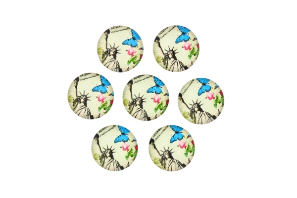 GLASS BEADS - CABOCHONS PATTERN - ROUND 16 MM - LANDMARKS - STATUE OF LIBERTY 01 - 25 pcs.