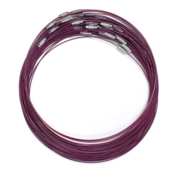 STRING WITH CLASP - STEEL CORD 1mm - NECKLACE - 145mm VIOLET (DARK) - 5pcs.