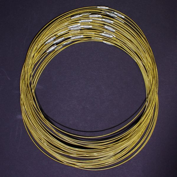 STRING WITH CLASP - STEEL CORD 1mm - NECKLACE - 145mm GOLD 04 - 5pcs.