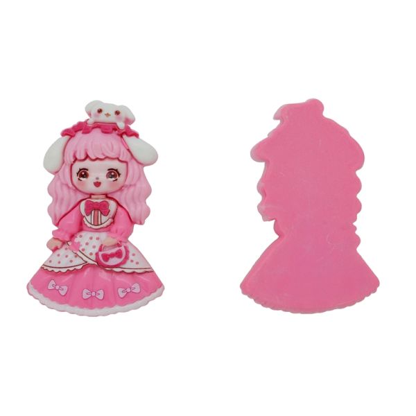 PLASTIC BEADS - RESIN 3D - FOR GLUING - GIRL 45 - 40x63x12mm PINK (LIGHT)-PINK (DARK)-WHITE - PACKAGE 10pcs.