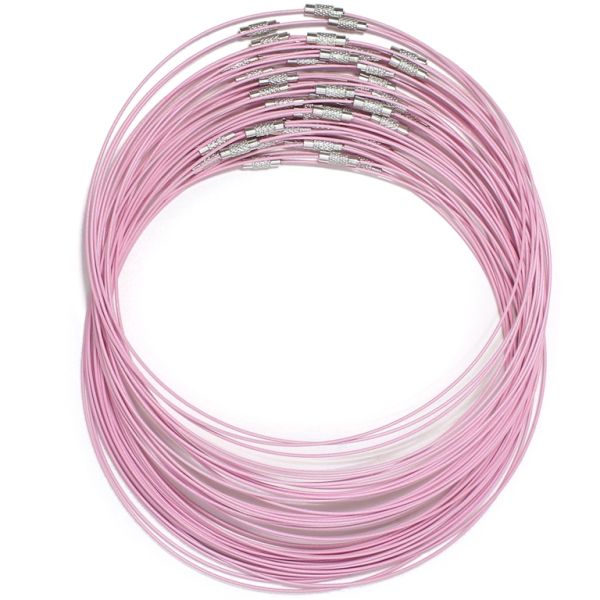 STRING WITH CLASP - STEEL CORD 1mm - NECKLACE - 145mm PINK 06 - 5pcs.