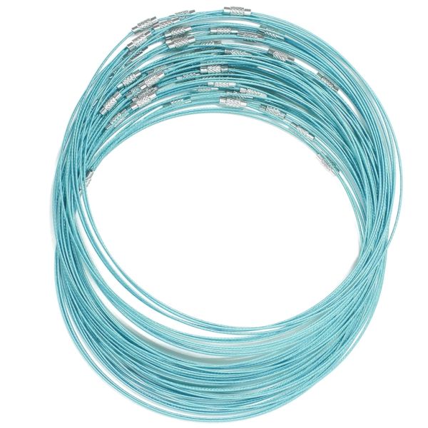 STRING WITH CLASP - STEEL CORD 1mm - NECKLACE - 145mm BLUE (LIGHT) 24 - 5pcs.