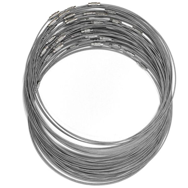 STRING WITH CLASP - STEEL CORD 1mm - NECKLACE - 145mm SILVER 07 - 5pcs.
