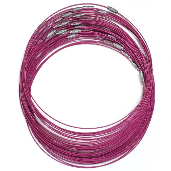 STRING WITH CLASP - STEEL CORD 1mm - NECKLACE - 145mm CYCLAMEN - 5pcs.