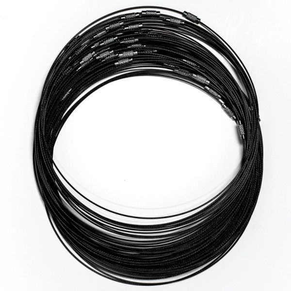 STRING WITH CLASP - STEEL CORD 1mm - NECKLACE - 145mm BLACK - 5pcs.