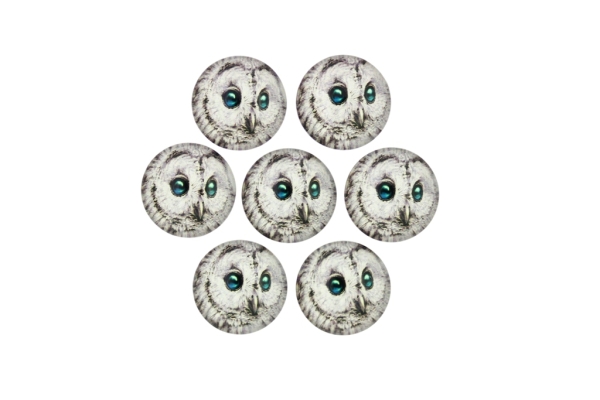 GLASS BEADS - CABOCHONS PATTERN - ROUND 16 MM - BIRD - OWL - 25 pcs.