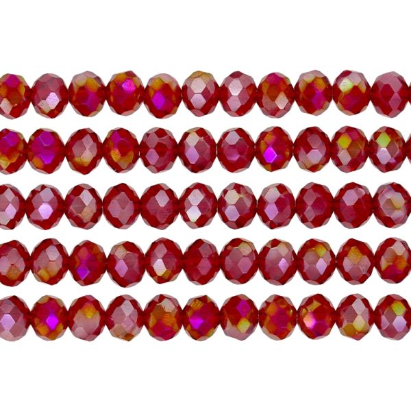 GLASS BEADS - FACETED RONDELLE CRYSTALS - 8x6mm - АВ TRANSPARENT - RED 034АВ - PACKAGE (5x66pcs.) Hole-1.5mm