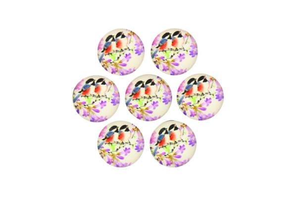 GLASS BEADS - CABOCHONS PATTERN - ROUND 16 MM - BIRDS - COUPLE 01 - 25 pcs.