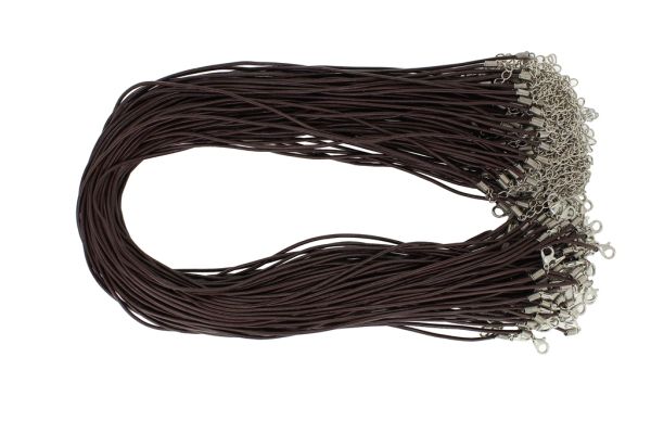 ВРЪЗКА СЪС ЗАКОПЧАЛКА - ЕСТЕСТВЕНА КОЖА 1.5мм - КОЛИЕ - 45+5см КАФЯВО Т. - 5 бр.