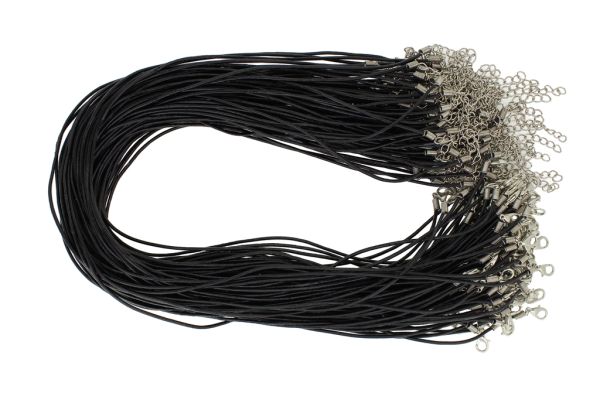 ВРЪЗКА СЪС ЗАКОПЧАЛКА - ЕСТЕСТВЕНА КОЖА 1.5мм - КОЛИЕ - 45+5см ЧЕРНО - 5 бр.