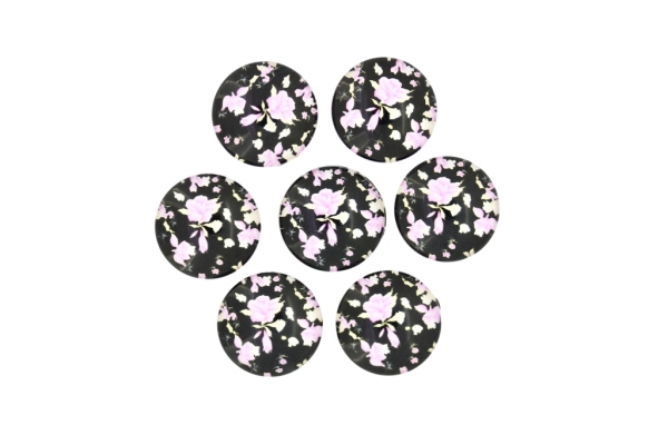 GLASS BEADS - CABOCHONS PATTERN - ROUND 16 MM - FLOWERS - ROSE PURPLE 02 - 25PCS