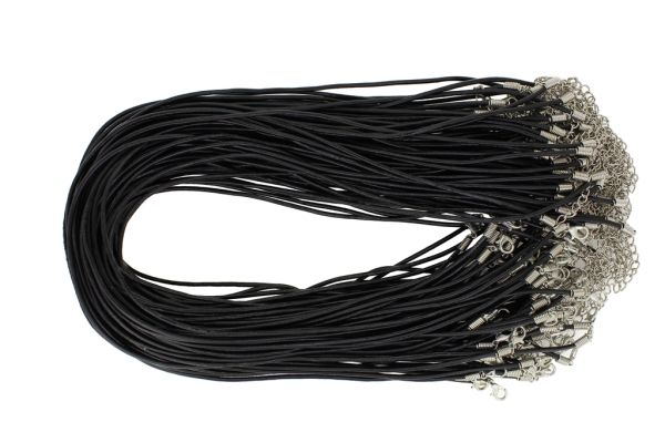 ВРЪЗКА СЪС ЗАКОПЧАЛКА - ЕСТЕСТВЕНА КОЖА 2.0мм - КОЛИЕ - 45+5см ЧЕРНО - 5 бр.