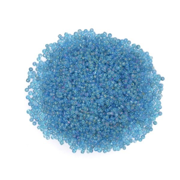 GLASS SEED BEADS - BALL 3mm - TRANSPARENT RAINBOW - BLUE (LIGHT) 177A - PACKAGE 450g Hole-1.0mm