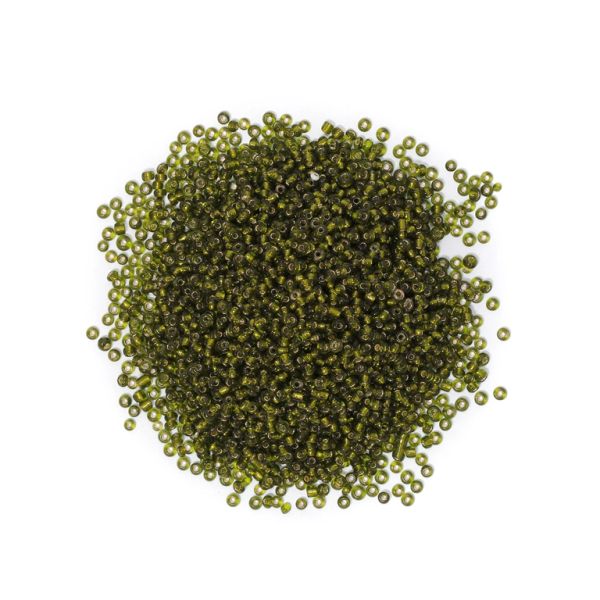 GLASS SEED BEADS - BALL 3mm - SILVER THREAD - GREEN MILITARY 55АN - PACKAGE 450g Hole-1.0mm