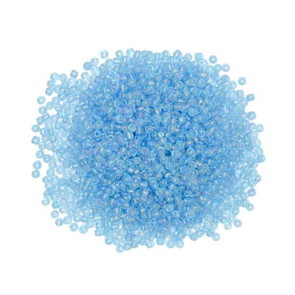 GLASS SEED BEADS - BALL 4mm - TRANSPARENT RAINBOW - BLUE (LIGHT) 163 - PACKAGE 450g Hole-1.5mm
