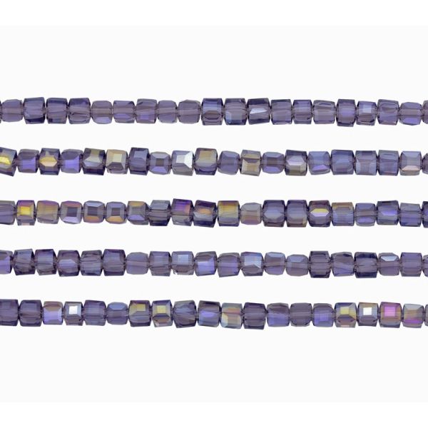 GLASS BEADS - CRYSTALS - CUBE 4x4mm - АВ TRANSPARENT - PURPLE (DARK) 009АВ - PACKAGE (5x98pcs.) Hole-1.2mm