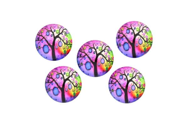 GLASS BEADS - CABOCHONS PATTERN - ROUND 20 MM - TREE - COLORFUL 01 - 25 pcs.