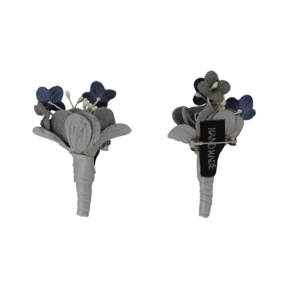 БИЖУТЕРИЯ - БРОШКА HANDMADE - МЕТАЛ И ТЕКСТИЛ - БУКЕТ В282 - 3.6х5.5см НИКЕЛ-СИВО-СИНЬО Т. - ПАКЕТ 6 бр.