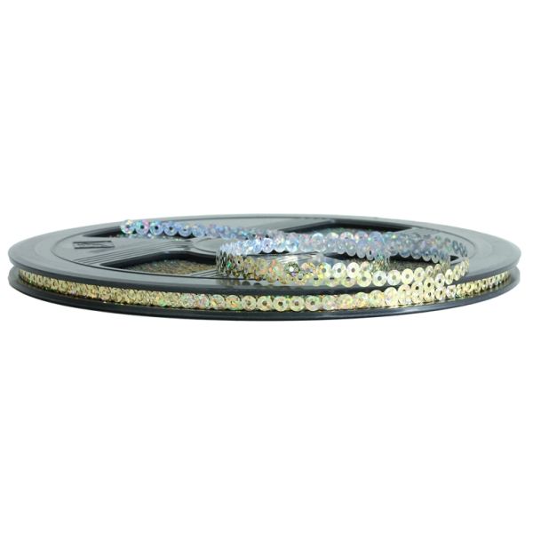 SEQUIN RIBBON - CIRCLE 01 FLAT - HOLOGRAPHIC - 4mm GOLD 069 - ROLL 70meters Hole-1.0mm