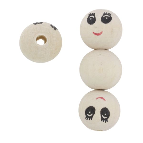 ДЪРВЕНИ МЪНИСТА - ТОПЧЕ С УСМИВКА 03 - 24мм НАТУРАЛНО - 5 бр. Отвор-5.5мм