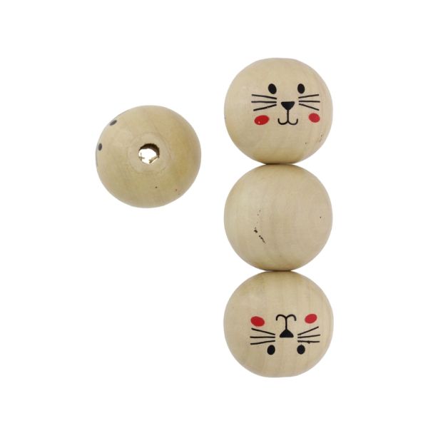 WOODEN FIGURES - BALL CAT 01 - 28mm NATURAL (DARK) (VARNISH) - PACKAGE 20pcs. Hole-5.5mm