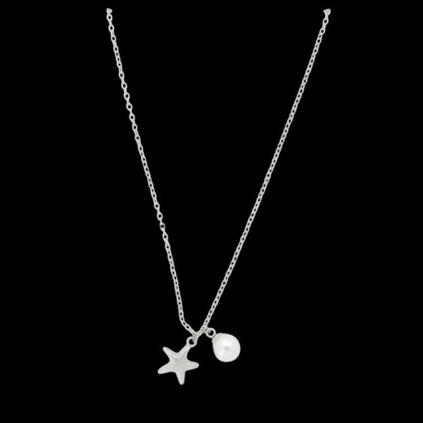 JEWELRY - NECKLACE - BRASS AND PEARLS - STARFISH К217 - 1.1x1.3cm NICKEL AND WHITE - 1pc.