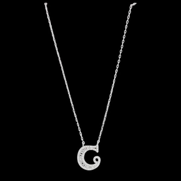 JEWELRY - NECKLACE - BRASS AND ZIRCON - LETTER G К177 - 1.5x1.9cm NICKEL AND WHITE - 1pc.