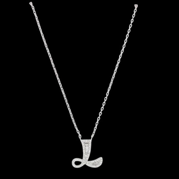 JEWELRY - NECKLACE - BRASS AND ZIRCON - LETTER L К180 - 1.6x1.7cm NICKEL AND WHITE - PACKAGE 6pcs.