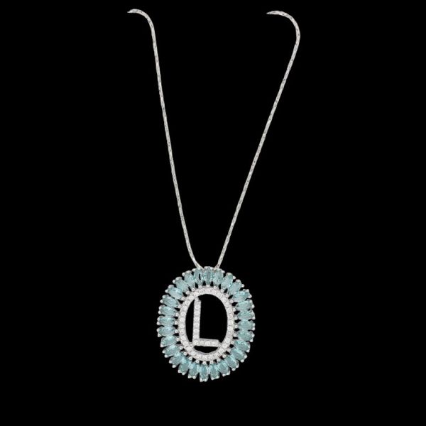 JEWELRY - NECKLACE - BRASS AND ZIRCON - LETTER L К200 - 2.7x3.2cm NICKEL-BLUE (LIGHT)-WHITE - PACKAGE 6pcs.