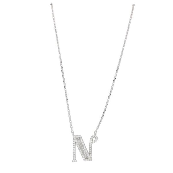 JEWELRY - NECKLACE - BRASS AND ZIRCON - LETTER N К179 - 1.5x1.8cm NICKEL AND WHITE - 1pc.