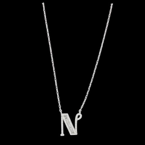 JEWELRY - NECKLACE - BRASS AND ZIRCON - LETTER N К179 - 1.5x1.8cm NICKEL AND WHITE - PACKAGE 6pcs.
