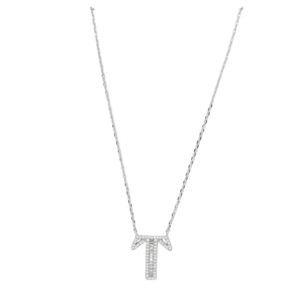 JEWELRY - NECKLACE - BRASS AND ZIRCON - LETTER Т К178 - 1.5x1.9cm NICKEL AND WHITE - 1pc.