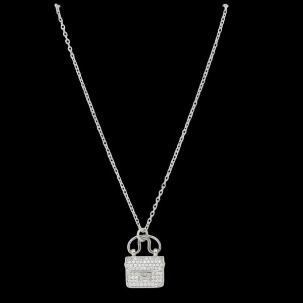JEWELRY - NECKLACE - BRASS AND ZIRCON - HANDBAG К170 - 1.5x1.9cm NICKEL AND WHITE - 1pc.