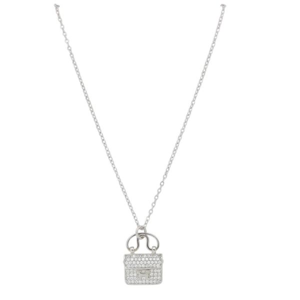 JEWELRY - NECKLACE - BRASS AND ZIRCON - HANDBAG К170 - 1.5x1.9cm NICKEL AND WHITE - PACKAGE 6pcs.