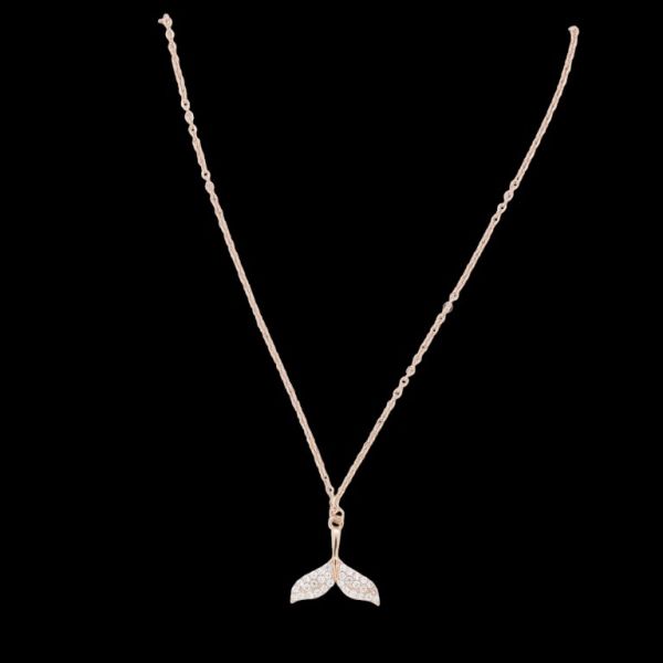 JEWELRY - NECKLACE - BRASS AND ZIRCON - DOLPHIN TAIL К206 - 1.3x1.4cm ROSE GOLD AND WHITE - PACKAGE 6pcs.